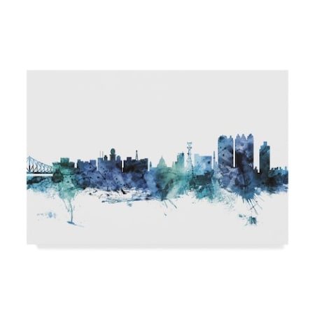 Michael Tompsett 'Calcutta India Blue Teal Skyline' Canvas Art,16x24